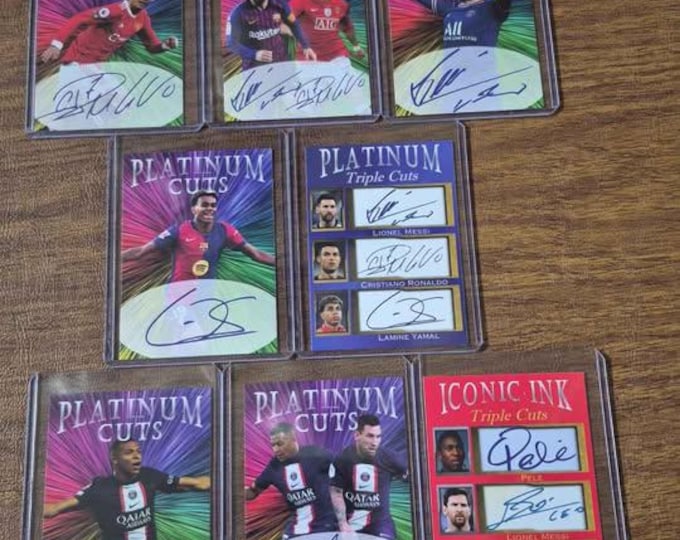 8 card Platinum Cuts lot Lionel Messi Cristiano Ronaldo Kylian Mbappe Lamine Yamal Pele facs autos only 1000 made