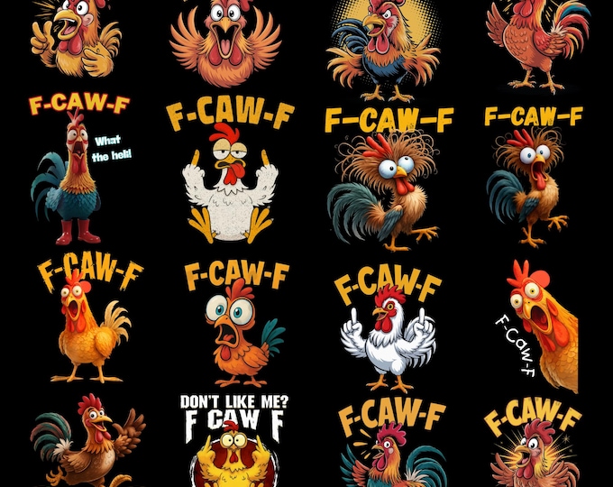 Trendy Funny F-Caw-F Chicken Bundle PNG Funny Screaming Chicken PNG Meme Farm Animal Png F-CAW-F Meme F-Caw-F Chicken Rooster Meme Clipart