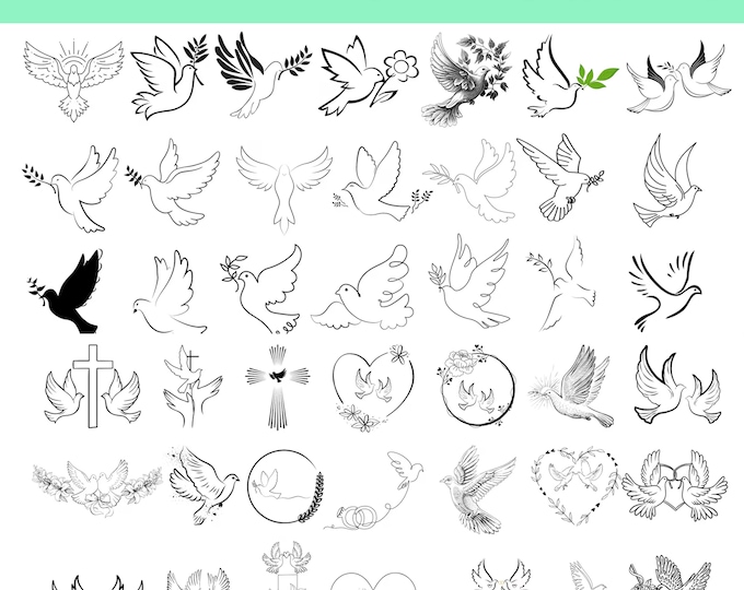 Dove Svg Bundle, Peace Bird Clipart, Olive Branch Silhouette (Digital Download)