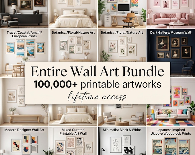 100,000+ Printable Wall Art Bundle PLR MRR | Commercial Digital Downloads | Vintage, Modern, Abstract, Boho, Art Collection | Resell Rights